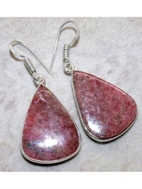 Rhodonite Gemstone 925 Sterling Silver Handmade Drop Dangle Earrings